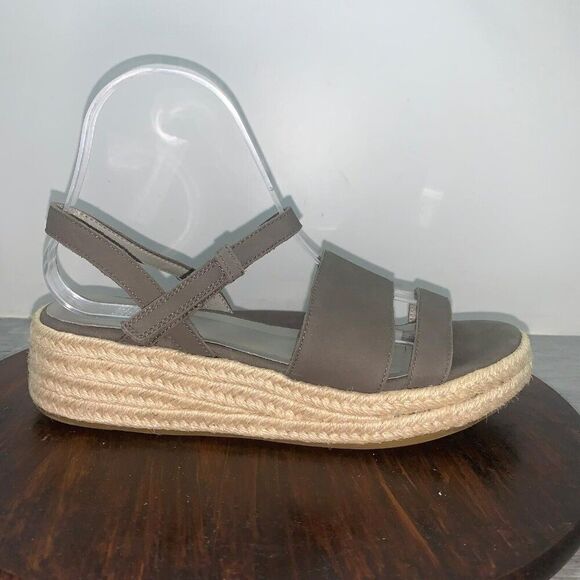 EILEEN FISHER Women’s 8 Sandals Devi Gray Platform Wedge Espadrille Jute Strappy - Picture 1 of 11